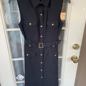 Calvin Klein Size 10 Black Belted Dress 🖤✨ Gold Hardware Chic shirtwaist